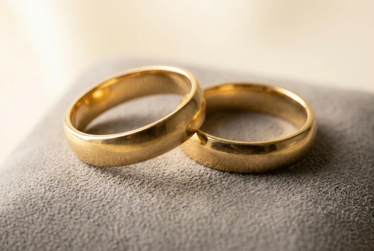 Close-up of a polished gold band surface finish