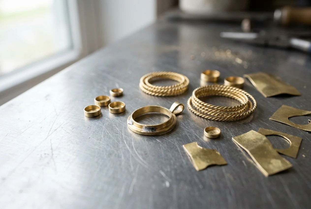 Gold components laid out for assembly