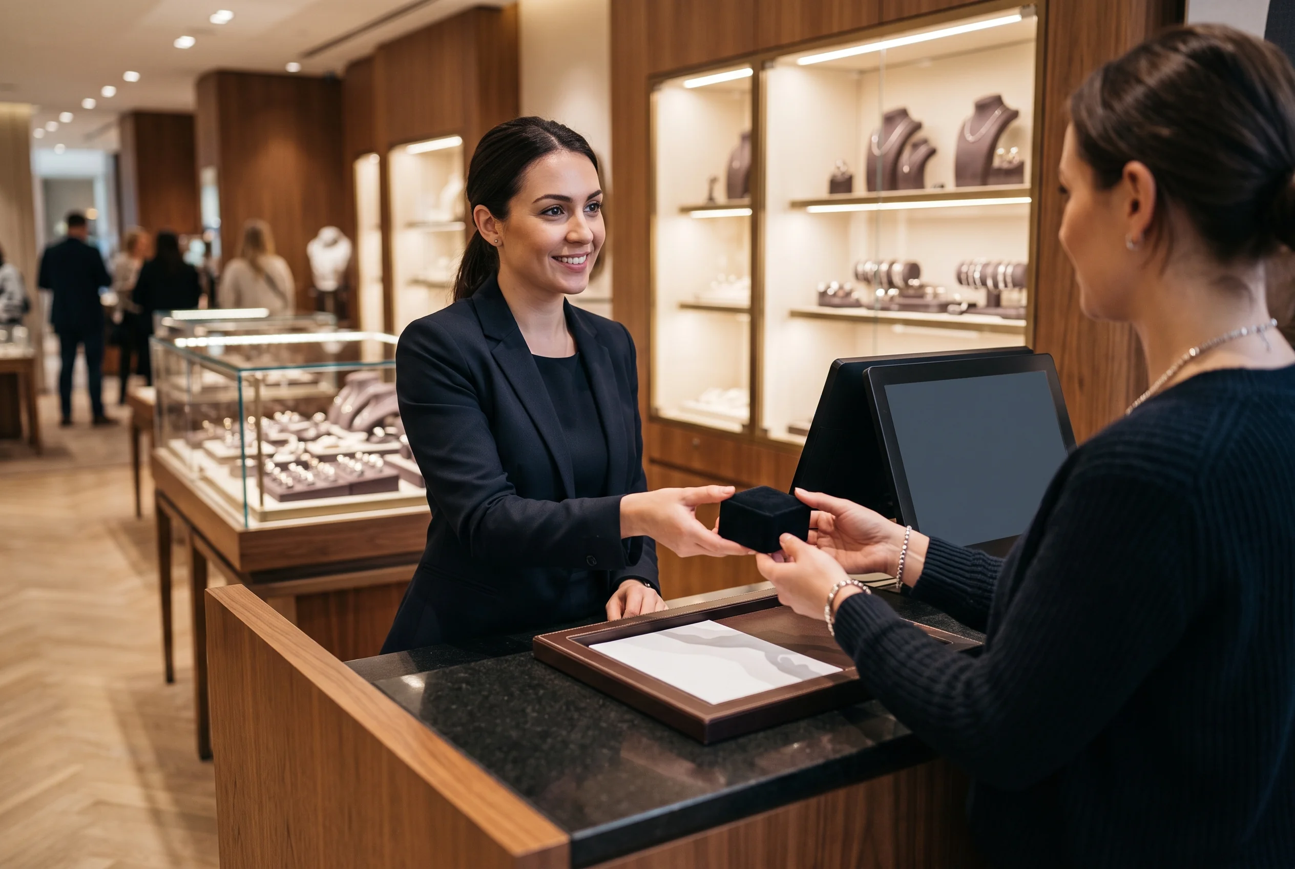 A retail jewelry counter